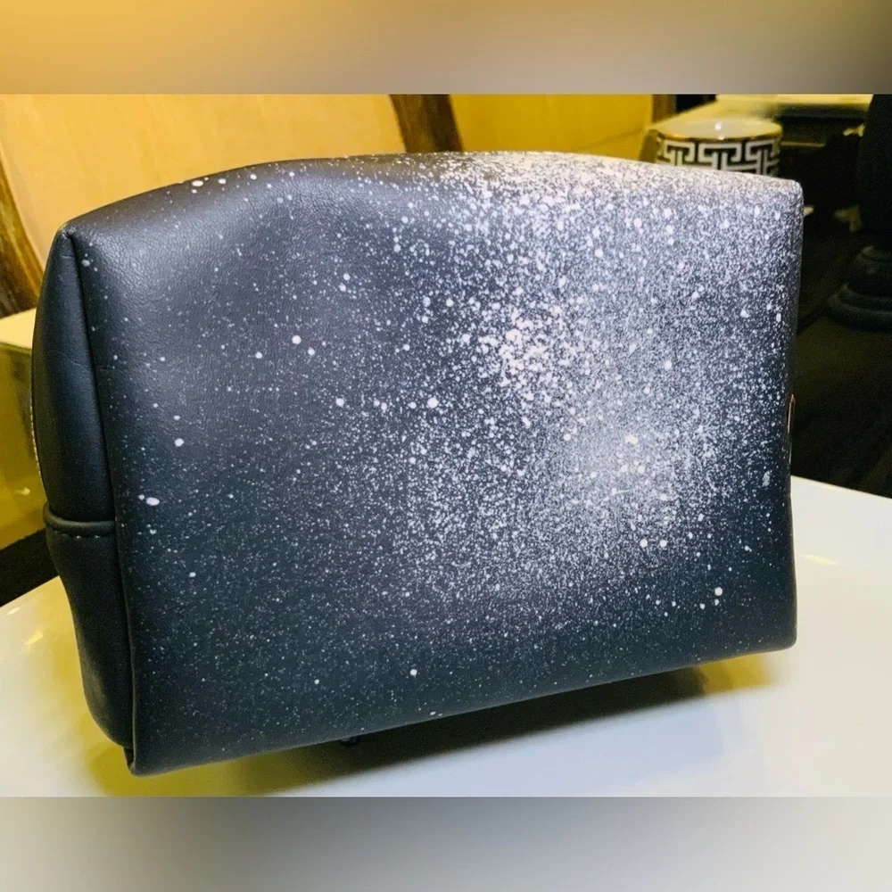 Fenty Beauty Black Splatter Logo Graphic Faux Leather Makeup Pouch Bag Travel